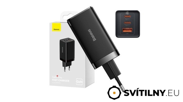 Baseus GaN5 Pro 2xUSB-C + USB (65W) - černá